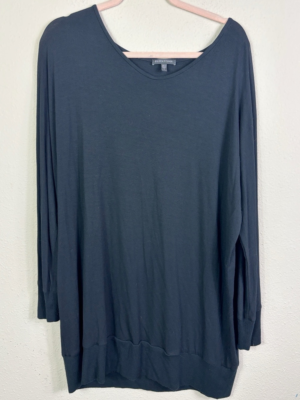 Eileen Fisher black long sleeve knit tunic top size M